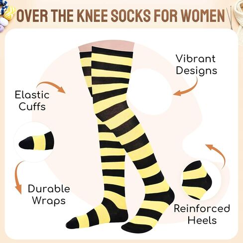 Zmart Striped Thigh High Socks Knee High Socks for Women Teen Girls, School Socks Long Socks Over the Knee Socks in Kuwait