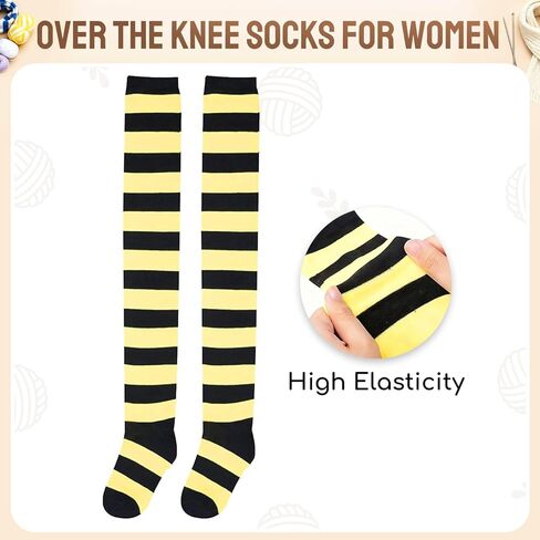 Zmart Striped Thigh High Socks Knee High Socks for Women Teen Girls, School Socks Long Socks Over the Knee Socks in Kuwait