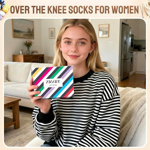 Zmart Striped Thigh High Socks Knee High Socks for Women Teen Girls, School Socks Long Socks Over the Knee Socks in Kuwait
