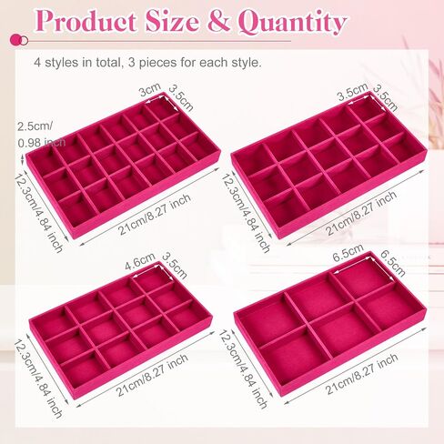 Junkin 12 Pcs Jewelry Tray Velvet Stackable Jewelry Organizer Trays Divided Earring Organizer Box Jewelry Storage Containers (Beige) in Kuwait