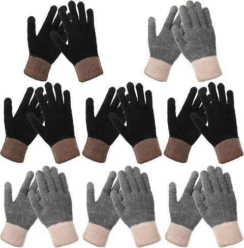 SATINIOR 8 Pairs Women Winter Gloves Warm Fleece Lining Knit Touchscreen Elastic Cuff Texting Gloves, Black, Gray, Pink, Beige, White, Navy, Burgundy, Coffee, 8.75 x 4 inches in Saudi Arabia