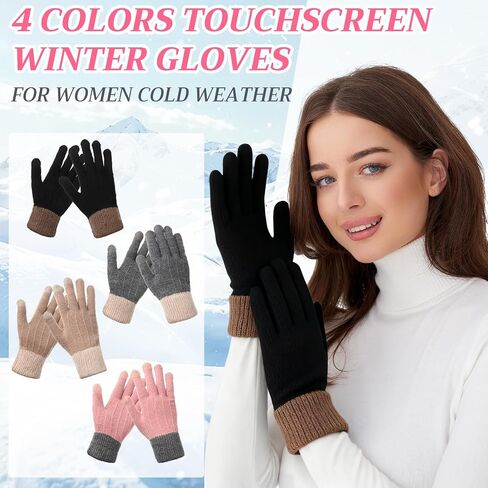 SATINIOR 8 Pairs Women Winter Gloves Warm Fleece Lining Knit Touchscreen Elastic Cuff Texting Gloves, Black, Gray, Pink, Beige, White, Navy, Burgundy, Coffee, 8.75 x 4 inches in Saudi Arabia