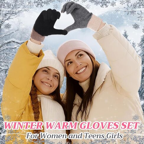 SATINIOR 8 Pairs Women Winter Gloves Warm Fleece Lining Knit Touchscreen Elastic Cuff Texting Gloves, Black, Gray, Pink, Beige, White, Navy, Burgundy, Coffee, 8.75 x 4 inches in Saudi Arabia