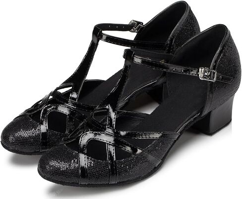 Minishion Women's T-strap Dance Heels Glitter Salsa Ballroom Shoes Wedding Party Pumps in Kuwait