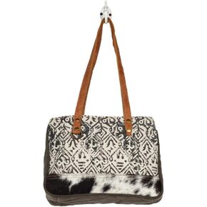Myra Bag Two-Tone Upcycled Canvas & Cowhide Leather Messenger Bag S-1229 in Kuwait