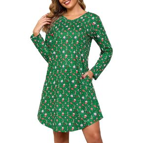 Lovasy Nightgowns for Women Cotton Long Sleeve Sleep Shirts V Neck Ladies Nightshirts Sleepwear with Pockets S-XXL in Kuwait