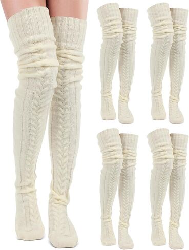 4 Pairs Women's Thigh High Socks Cable Knitted over Knee Sock Long Leg Warm Winter Boot Socks for Women in Saudi Arabia
