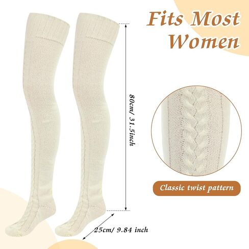 4 Pairs Women's Thigh High Socks Cable Knitted over Knee Sock Long Leg Warm Winter Boot Socks for Women in Saudi Arabia