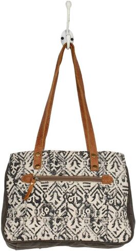 Myra Bag Two-Tone Upcycled Canvas & Cowhide Leather Messenger Bag S-1229 in Kuwait