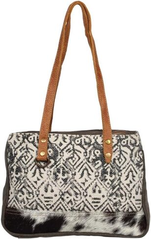 Myra Bag Two-Tone Upcycled Canvas & Cowhide Leather Messenger Bag S-1229 in Kuwait