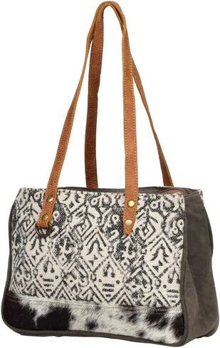 Myra Bag Two-Tone Upcycled Canvas & Cowhide Leather Messenger Bag S-1229 in Kuwait