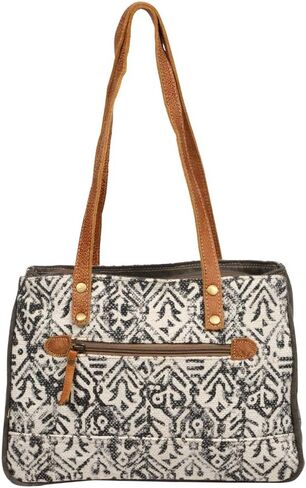 Myra Bag Two-Tone Upcycled Canvas & Cowhide Leather Messenger Bag S-1229 in Kuwait