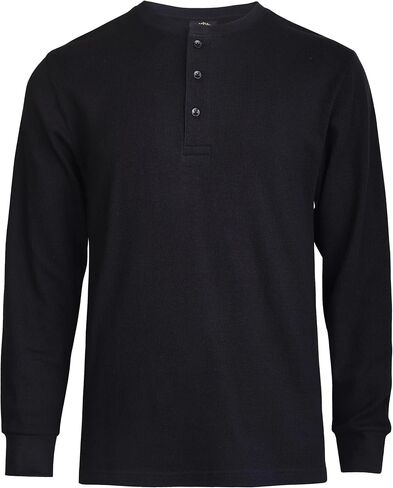 Men's Waffle Knit Thermal Henley Shirt - Long Sleeve Casual Top in Kuwait
