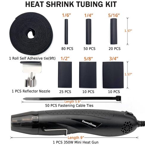 Heat Shrink Tubing Kit - 2:1 Shrink Ratio,328Pcs Wire Shrink Wrap Tubing and 300W Mini Heat Gun - for Shrink Wrapping, Wire and Cable Repair, Hand Crafts in Kuwait