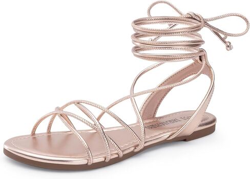 DREAM PAIRS Women's Lace-up Strappy Flat Sandals | Dressy Comfortable Gladiator Sandals Summer Wedding Vacation Flat Sandals for Women in Saudi Arabia