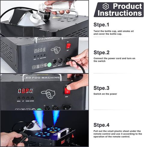 2000W MACHENT Professional Fog Machine مع أضواء ، فوهة مزدوجة 8+8 RGB 3W LED أضواء Wireless/Manual/DMX التحكم في اتجاه الدخان القابل للتعديل ، 2.5L LCD Display 30000CFM لحضور عيد الميلاد عيد الميلاد in Kuwait