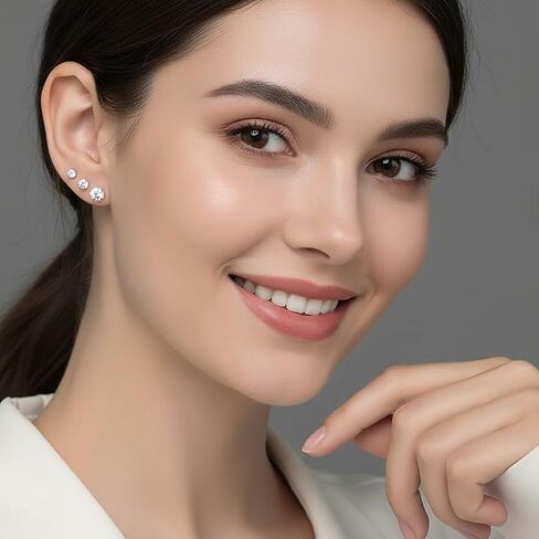 SILBERTALE 3 أزواج 925 فضة مكعبة زركونيا مجموعة أقراط 3-8 ملم للرجال والنساء in Kuwait