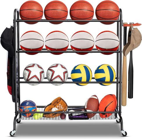 Basketball Racks for Balls, 3-Layer Small Ball Rack Ball Storage For Garage, Outdoor Rolling Ball Cart with Wheels, Two Basket for Basketballs Footballs Volleyball in Kuwait