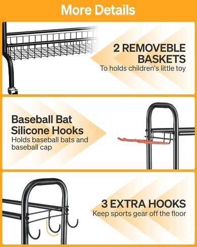 Basketball Racks for Balls, 3-Layer Small Ball Rack Ball Storage For Garage, Outdoor Rolling Ball Cart with Wheels, Two Basket for Basketballs Footballs Volleyball in Kuwait
