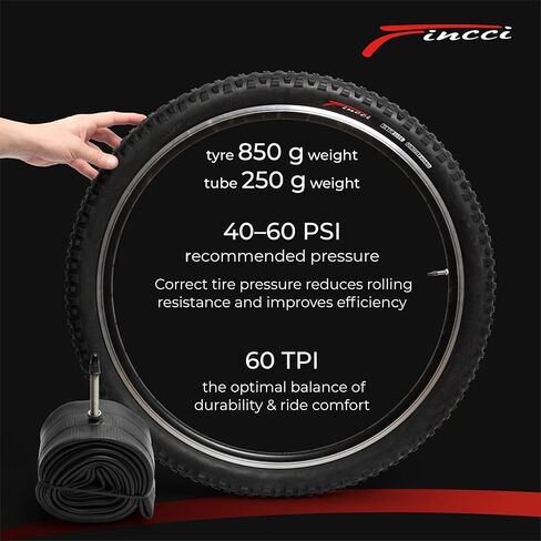 Fincci 27.5 x 2.35 Inch Foldable Mountain Bike Tire with Schrader Inner Tube – 60-584 – 60 TPI – 1mm Nylon Anti-Puncture Protection – MTB, Enduro & Hybrid Bicycle Tires – Pack of 2 in Saudi Arabia