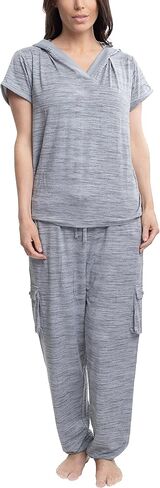 Hanes Women's Step Into Spring Short Sleeve V-neck Top and Jogger Sleep Lounge Set in Saudi Arabia