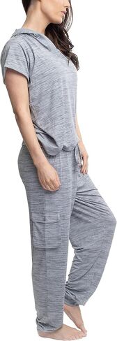 Hanes Women's Step Into Spring Short Sleeve V-neck Top and Jogger Sleep Lounge Set in Saudi Arabia