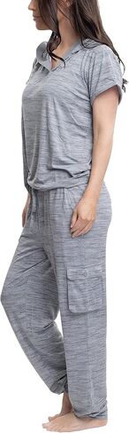 Hanes Women's Step Into Spring Short Sleeve V-neck Top and Jogger Sleep Lounge Set in Saudi Arabia