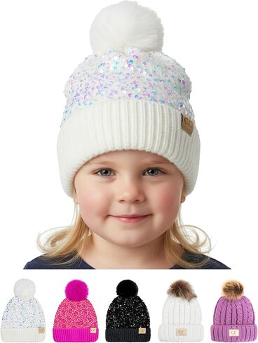 Funky Junque Kids Beanie Baby Toddler Cable Knit Children’s Pom Winter Hat in Kuwait