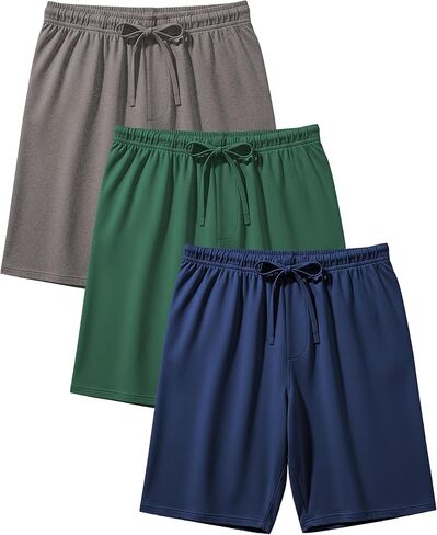 Andrew Scott Men's 3 Pack Soft & Light Cotton Drawstring Yoga Lounge & Sleep Jam Shorts/Jersey Shorts with Pockets in Saudi Arabia
