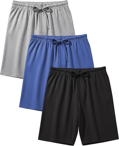 Andrew Scott Men's 3 Pack Soft & Light Cotton Drawstring Yoga Lounge & Sleep Jam Shorts/Jersey Shorts with Pockets in Kuwait