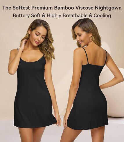 WiWi Womens Bamboo Viscose Slip Nightgown Sexy Chemise Lingerie Cami Pajamas Spaghetti Strap Sleep Dress S-4X, Black, X-Large in Saudi Arabia
