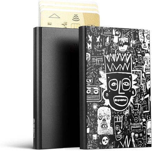 ÖGON -DESIGNS- Slider Card Holder Aluminum RFID Blocking Card Holder - Automatic Slim Minimalist Wallet Original for Men and Women, Keith Haring Color Print, Taille unique, Minimalist in Kuwait