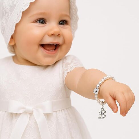 Sterling Silver Cross Charm Bracelet for Girls Christening, Baptism Gifts, Girls Jewelry with White Simulated Pearl Bracelets for Girl, Newborn, Infant, Toddler, Teens in Saudi Arabia