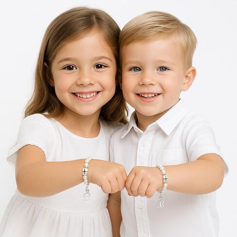 Sterling Silver Cross Charm Bracelet for Girls Christening, Baptism Gifts, Girls Jewelry with White Simulated Pearl Bracelets for Girl, Newborn, Infant, Toddler, Teens in Saudi Arabia