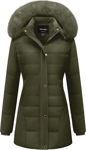 Chrisuno Women's Warm Winter Coat Velvet Puffer Jacket Quilted Faux Fur Hood in Kuwait