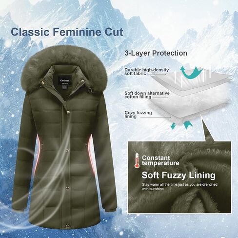 Chrisuno Women's Warm Winter Coat Velvet Puffer Jacket Quilted Faux Fur Hood in Kuwait