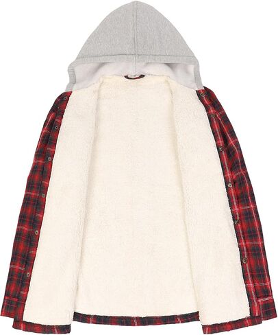 ZENTHACE Women's Flannel Shirt Jacket with Hood,Sherpa Lined Plaid Shacket Jackets,Snap Button Front in Kuwait