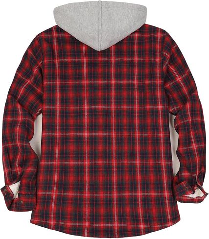 ZENTHACE Women's Flannel Shirt Jacket with Hood,Sherpa Lined Plaid Shacket Jackets,Snap Button Front in Kuwait