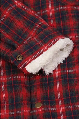 ZENTHACE Women's Flannel Shirt Jacket with Hood,Sherpa Lined Plaid Shacket Jackets,Snap Button Front in Kuwait