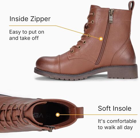 Vepose Women's Ankle Boots Lace up, Flat Fashion Combat Booties Low Heel in Saudi Arabia
