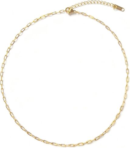 Rumgey Dainty Choker Necklace for Women 18K Gold Plated Shining Dots Box Chain Sparkle Necklaces Cute Paperclip Link Herringbone Necklace Exquisite Jewelry Gifts for Mom Girlfriend in Kuwait