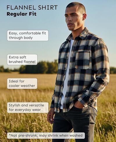 Andrew Scott Men's Button Down Regular Fit Long Sleeve Plaid Flannel Casual Shirts - Multi Packs in Kuwait
