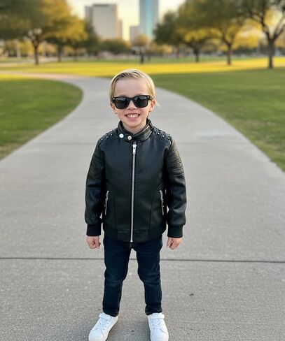 Volunboy Boys Leather Jacket Kids Fall Motorcycle Faux Pu Coats Spring Outerwear 4T to 11 Years in Kuwait