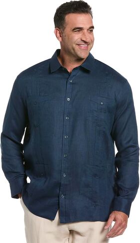 قميص Cubavera الرجالي 100% من الكتان بأربعة جيوب وأكمام طويلة وأزرار سفلية Guayabera (مقاس صغير - 5X كبير وطويل) in Kuwait