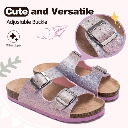 FITORY Boys Girls Glitter Slide Sandals, Cork Slipper with Adjustable Straps for Little Kid/Big Kid in Saudi Arabia