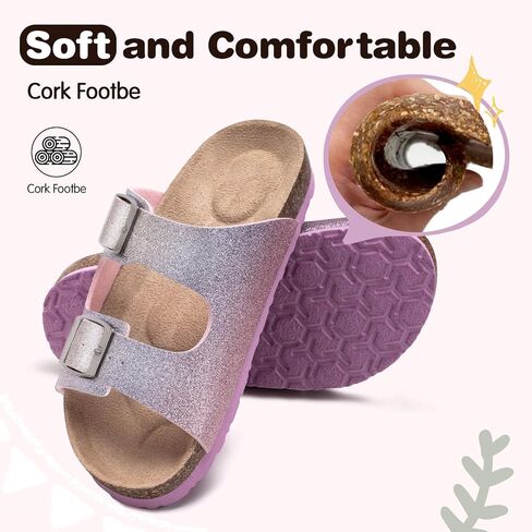 FITORY Boys Girls Glitter Slide Sandals, Cork Slipper with Adjustable Straps for Little Kid/Big Kid in Saudi Arabia