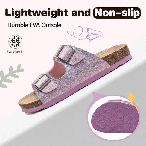 FITORY Boys Girls Glitter Slide Sandals, Cork Slipper with Adjustable Straps for Little Kid/Big Kid in Saudi Arabia
