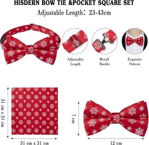 HISDERN Mens Christmas Bow Tie and Suspenders Holiday Festival Braces Y Shape Fun Santa Braces Handkerchief Pocket Square Set in Saudi Arabia