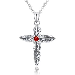 OHAYOO Feather Cross Pendant Necklace for Women 925 Sterling Silver Western Feather Turquoise Necklace Boho Feather Jewelry Gift for Valentine Girl in Kuwait