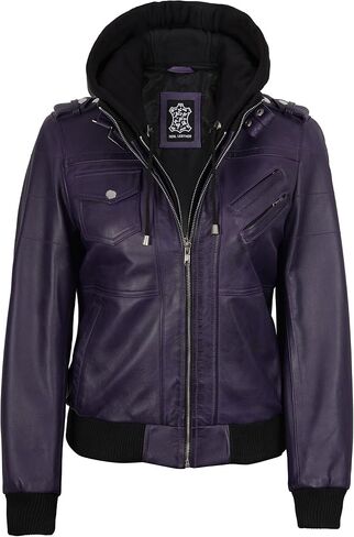 fjackets Womens Leather Jacket - Real Lambksin Bomber Leather Jacket Women With Removable Hood in Kuwait